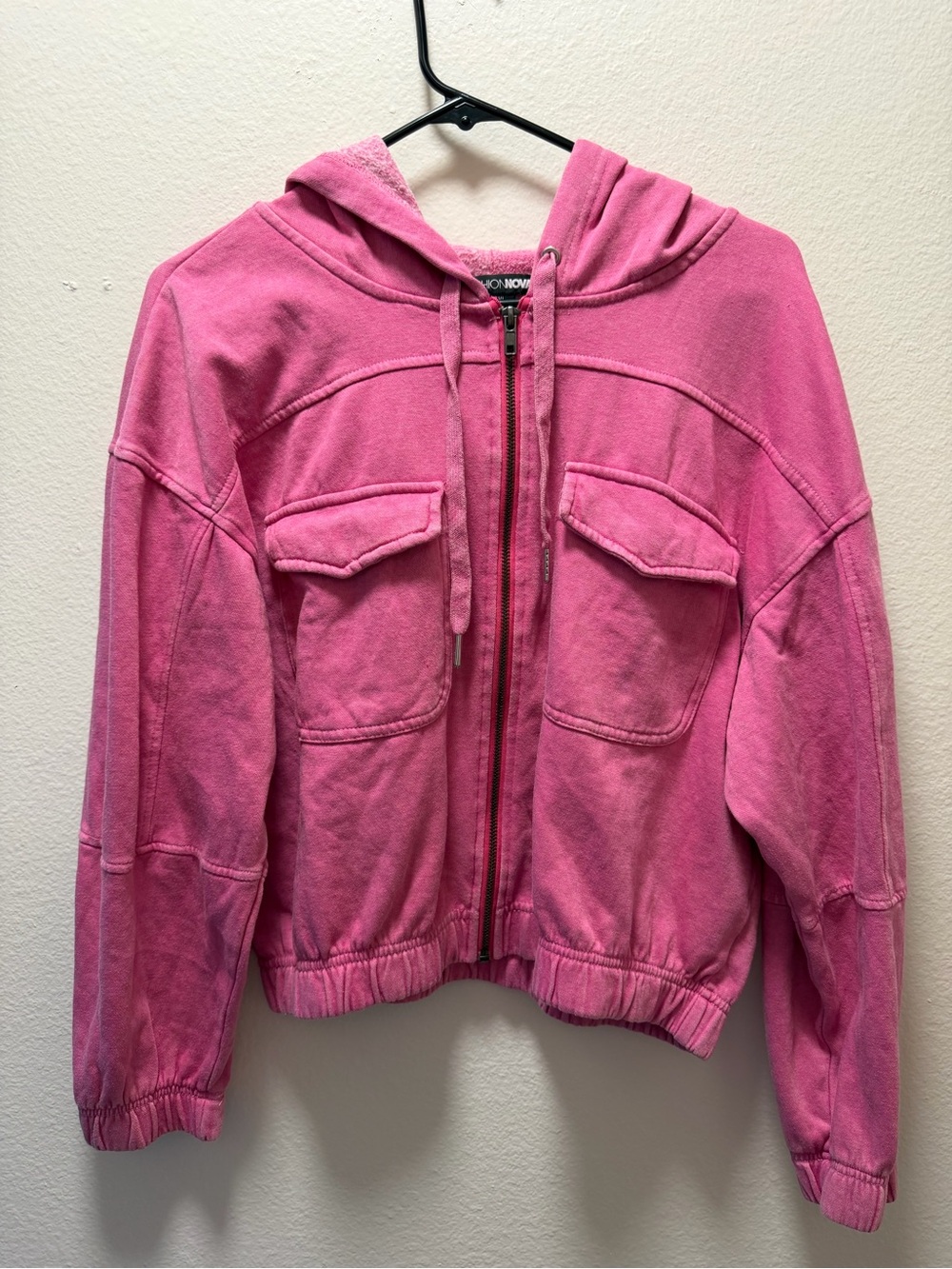 Fashion Nova Bright Pink Hooded Zip-Up Jacket